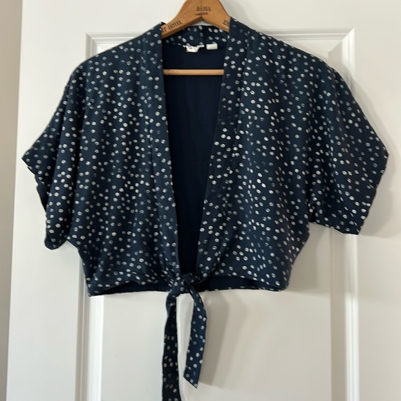 ROXY Vacation Vibes KimonoTie-Front Polka Dot Navy Blue Small - Picture 3 of 11